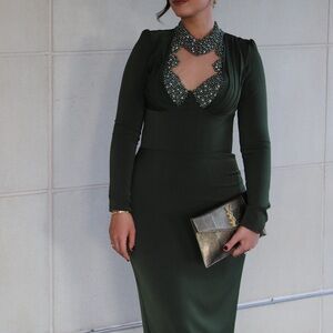 Custom olive beaded dress